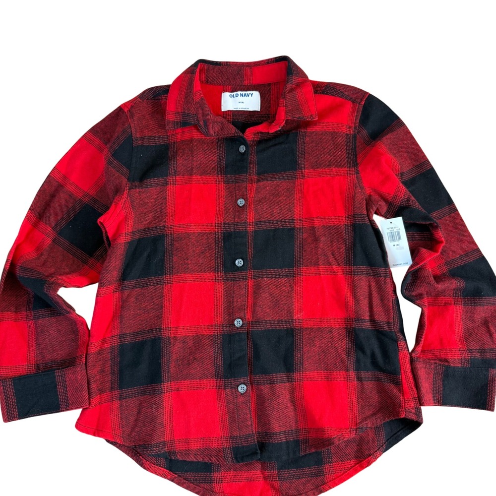 Old Navy Kids Red Black Buffalo Plaid Flannel Shirt Button Down Size M 8